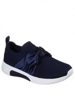 image of Skechers Girls Debbie Bow Slip On Trainers - Navy