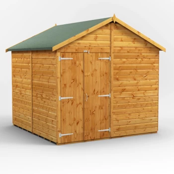 Image of 8x8 Power Windowless Apex Double Doors Garden Shed - Brown
