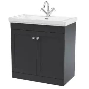 image of Nuie Classique 800mm Floor Standing 2-door Unit & Basin 1 Tap Hole - Satin Anthracite