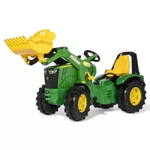 image of Rolly Toys Ride On John Deere 8400R Xtrac Premium Tractor with Frontloader, Green