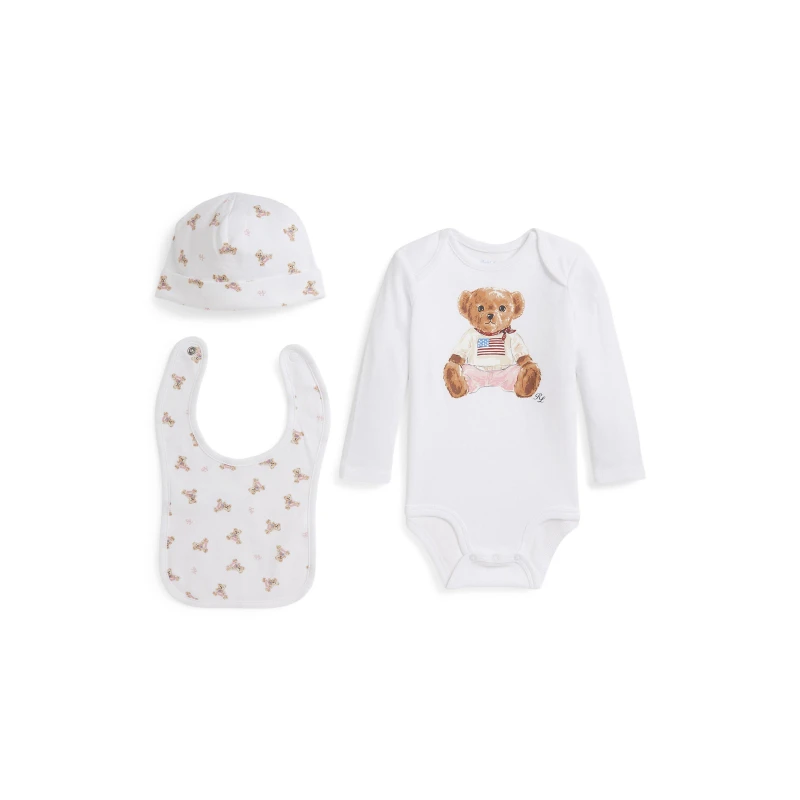 Image of Polo Ralph Lauren Kids Bear Clothing Set White/Pink unisex 9M