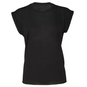 Image of Bella + Canvas Womens/Ladies Flowy Rolled Cuff Muscle T-Shirt (L) (Black)
