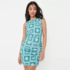 Image of Missguided Racer Ruched Mini Dress Crochet Print - Green