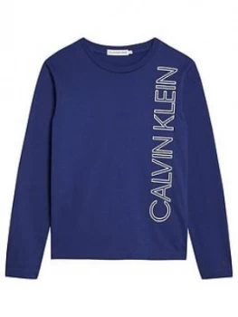 Image of Calvin Klein Jeans Boys Reflective Lines Long Sleeve T-Shirt - Blue, Size 10 Years