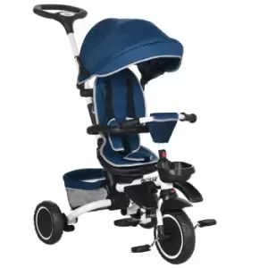 image of Homcom Multifunctional Baby Trike With Rotatable Seat, Push Handle - Blue