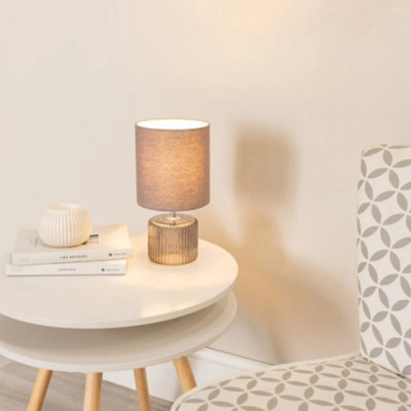 Image of ValueLights Betty Glass Table Lamp with Fabric Lamp Shade Grey