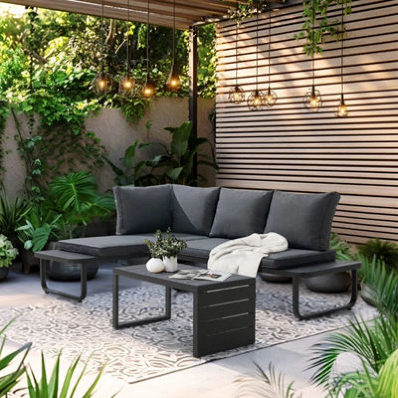 Image of Sunjoy Outdoor Garden Corner Lounge Set 3 Piece Patio Furniture Set With Cushions