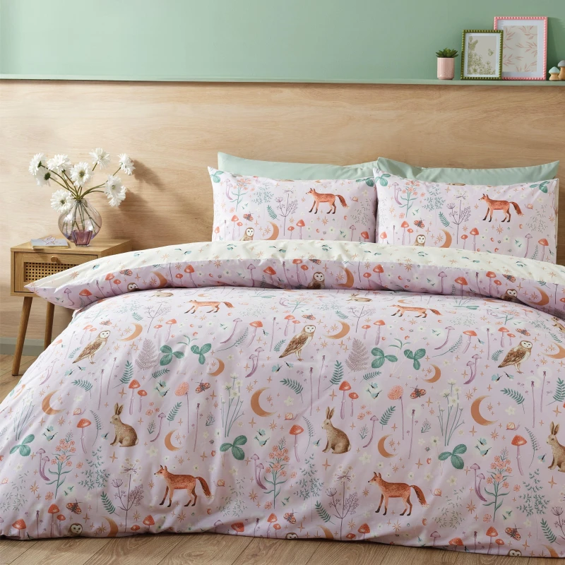 Image of Catherine Lansfield Catherine Lansfield 'Enchanted Twilight Animals' Reversible Duvet Cover Set in Lilac Size: Double Lilac Double Unisex 5057681185