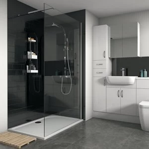 image of Splashwall Gloss Brushed Black Tile effect 3 sided Shower Panel kit (L)1200mm (W)2420mm (T)3mm