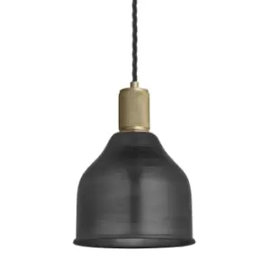 image of Industville Knurled Cone Pendant Light in Pewter with Brass Holder