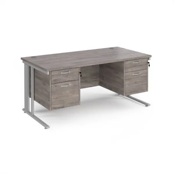 image of Maestro 25 straight desk 1600mm x 800mm with two x 2 drawer pedestals - silver cable managed leg frame, grey oak top