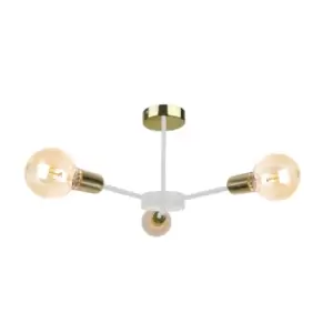 image of Sun Multi Arm Semi Flush Ceiling Light White, Gold, 40cm, 3x E27