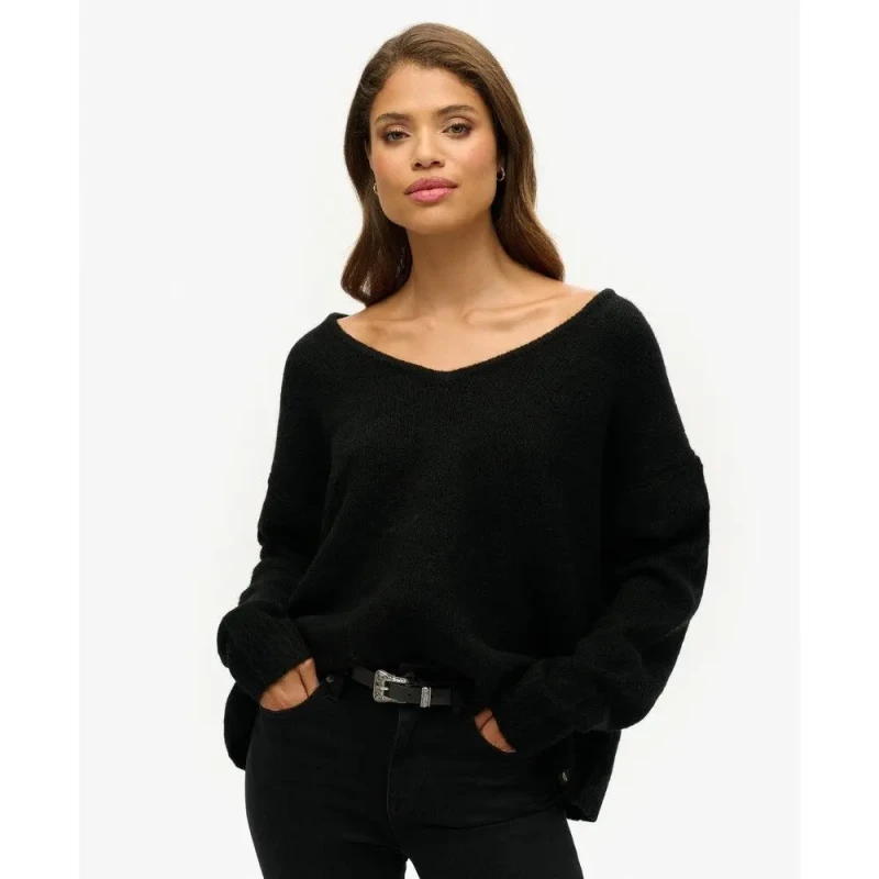 Image of Superdry Oversized V-neck pull For Her Superdry Noir Female S