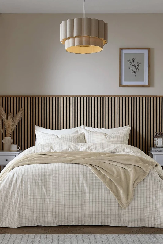 Image of Helena Springfield 'Tranquil Check' Duvet Cover Set in Cream Size: Super King Cream Unisex Super King