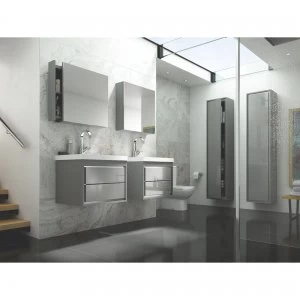 Image of Wickes Novellara Grey Gloss Wall Hung Mirror Storage Unit - 900 mm