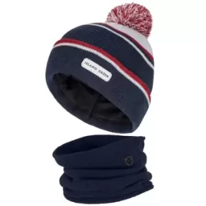 Image of Island Green Knitted Hat and Neck Warmer Box Set - Navy/Grey