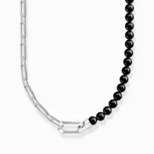 image of Sterling Silver Black Onyx Beads And Chain Necklace KE2179-507-11