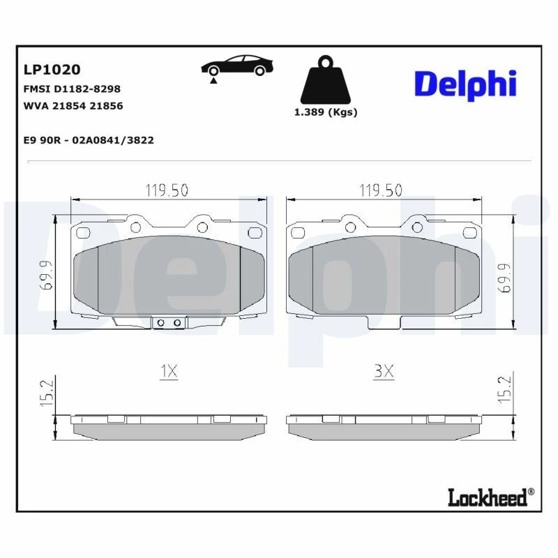 Image of DELPHI Brake pad set DELPHI LP1020