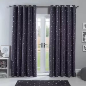 image of Dreamscene Star Printed Eyelet Blackout Pair Curtains Charcoal - 46" X 72"