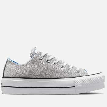 image of Converse Womens Chuck Taylor All Star Hybrid Shine Lift Ox Trainers - Silver/University Blue/White - UK 8