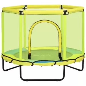 image of ZONEKIZ 140cm Kids Trampoline, Hexagon Indoor Bouncer Jumper with Security Enclosure Net, Bungee Gym for Children 1-6 Years Old, Yellow