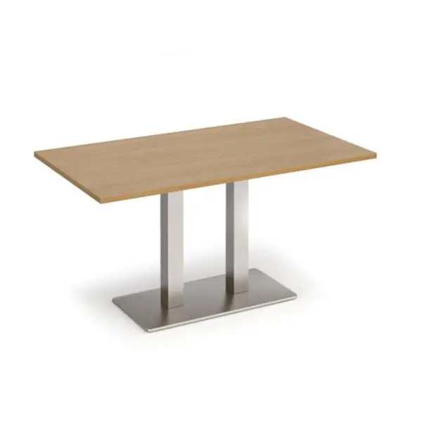 Image of Eros Eros rectangular dining table with flat brushed steel rectangular base and twin uprights 1400mm x 800mm - oak EDR1400-BS-O