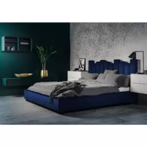 Image of Glexton Upholstered Beds - Plush Velvet, King Size Frame, Blue - Blue