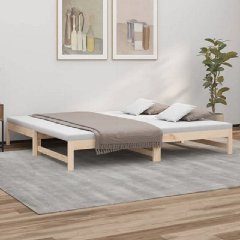 Image of Vidaxl Pull-out Day Bed 2X(80X200) Cm Solid Wood Pine, Brown 823409