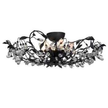 Linea Verdace Langelo 6 Light Glass & Crystal Ceiling Light Black