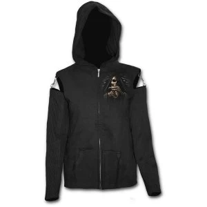 image of Bone Finger Mesh Sleeve Full Zip Womens Small Hoodie - Black