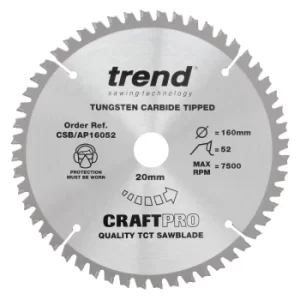 Image of Trend CRAFTPRO Aluminium and Plastic Cutting Saw Blade 160mm 52T 20mm