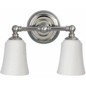 Image of IP44 Twin Wall Light Opaque Glass Downlight Shades Polished Chrome LED G9 3.5W