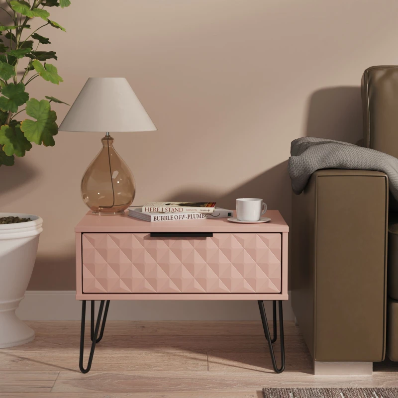 Image of Ready Assembled 2 U Islay 1 Drawer Wide Side Table (Ready Assembled) in Dusty Pink Dusty Pink Unisex