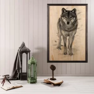 Image of Wolf Multicolor Decorative Framed Wooden Painting