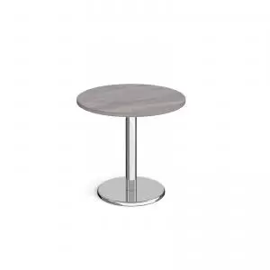 image of Pisa circular dining table with round chrome base 800mm - grey oak