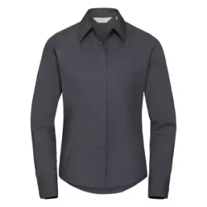 Image of Russell Collection Ladies/Womens Long Sleeve Poly-Cotton Easy Care Fitted Poplin Shirt (4XL) (Convoy Grey)