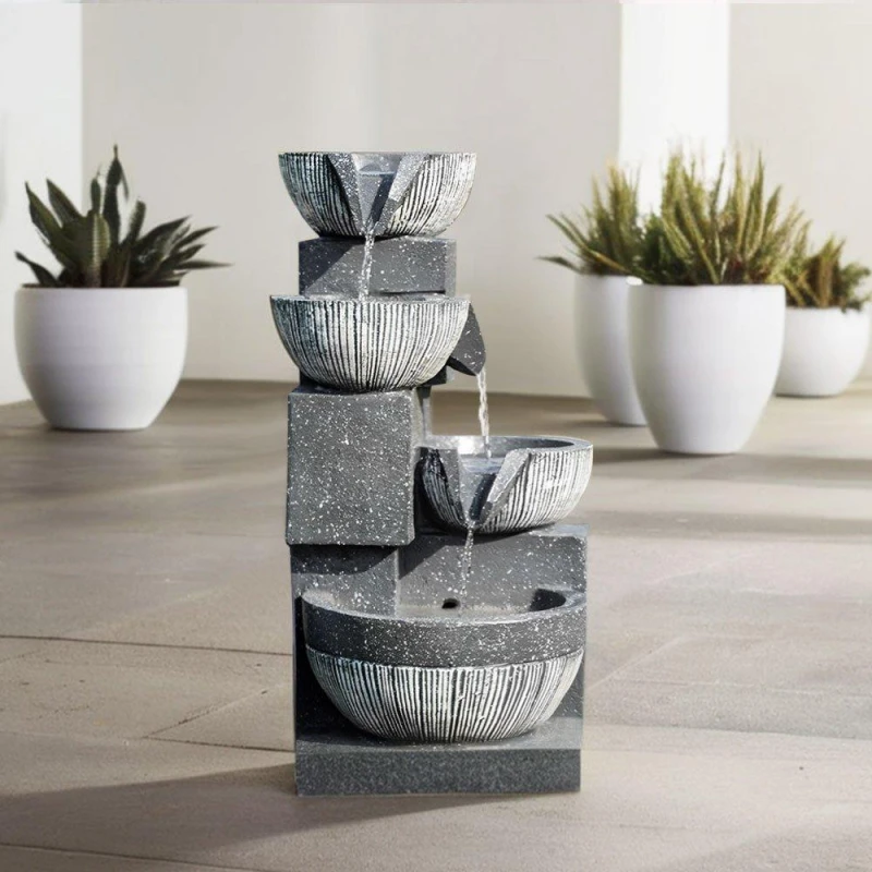 Image of Breeins Outdoor Solar Power Garden Fountain Rockery Decor Black unisex One size