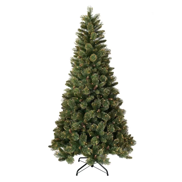 image of 6.5ft Shimmery Golden Bristle Pine Pre-lit Christmas Tree Green