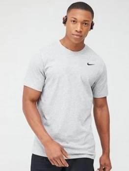 Image of Nike Solid Crew Neck Training T-Shirt - Dark Grey Heather, Size L, Men