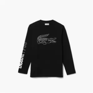 Image of Boys' Lacoste Crocodile Print T-Shirt Size 14 yrs Black