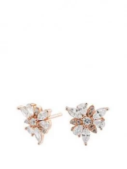 image of Simply Silver Sterling Silver 925 14Ct Rose Gold Cubic Zirconia Mismatch Flower Studs