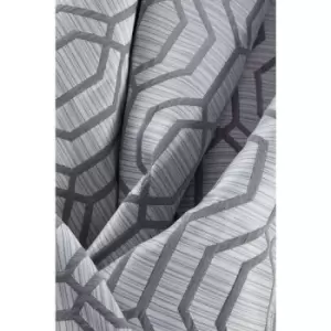 Image of Sundour Dakota Silver Geometric Fully Lined Eyelet Curtain Pair 66x54 - Silver