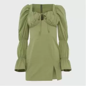 image of Missguided Petite Ruched Detail Mini Dress - Green