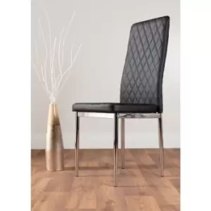 image of 6x Milan Black Chrome Hatched Faux Leather Dining Chairs - Black