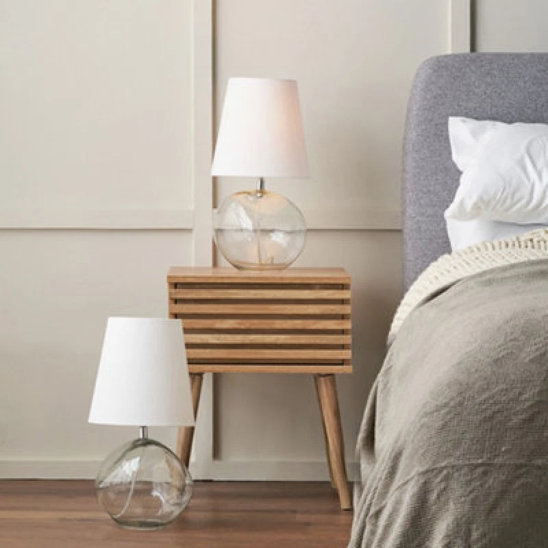 Image of Pacific Lifestyle Set Of 2 Hallie Clear Glass And White Shade Table Lamp