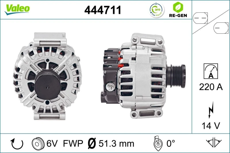 Image of VALEO 444711 Generator VALEO RE-GEN REMANUFACTURED Alternator Charging Current: 220A, Voltage: 14V Alternator (4)