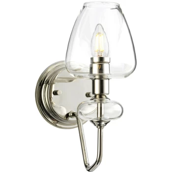 Image of Armand 1 Light Wall Light, Polished Nickel, Glass Shade - Elstead