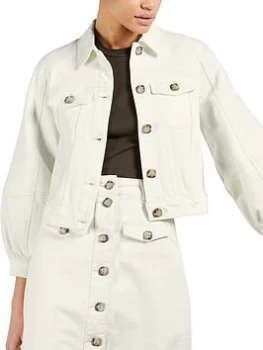 image of Ted Baker Boxy Denim Jacket - Cream, Size 1=8, Women