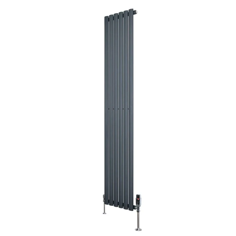 Image of Monstershop Oval Single Column Radiator & Valves - 1800mm x 360mm - Anthracite in Grey Grey Unisex