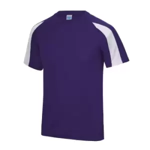 Just Cool Mens Contrast Cool Sports Plain T-Shirt (L) (Purple/Arctic White)